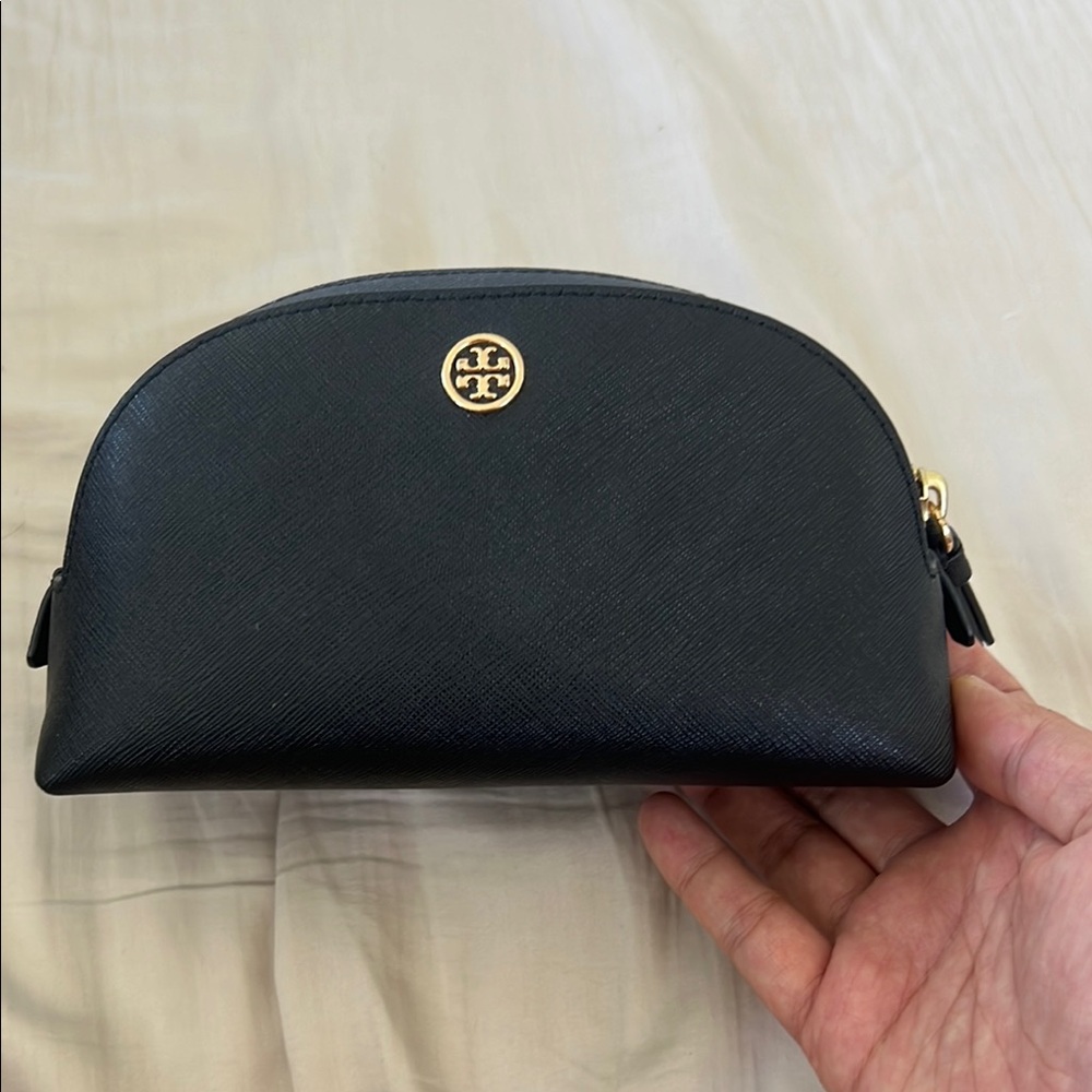 Tory Burch Black Cosmetic Bag with Gold Logo